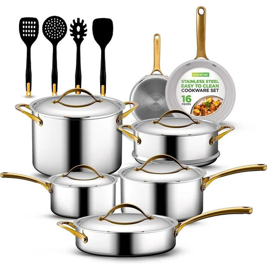16 Pcs. Kitchenware Pots & Pans Set-Clad Kitchen Cookware, Non-stic