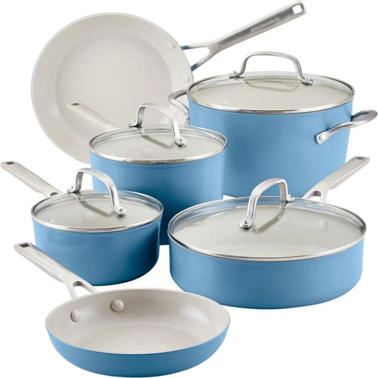 Hard Anodized Ceramic 10-Piece Cookware Set | Blue Velvet
